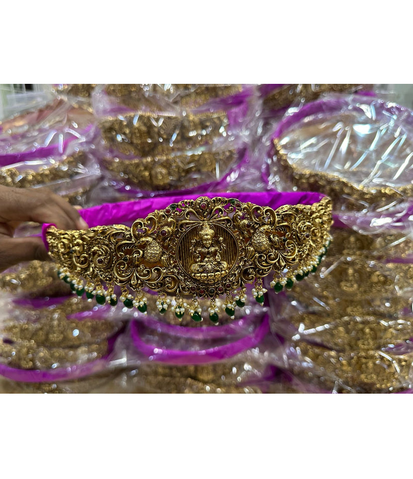 Temple bridal hipbelt -Premium Gold Emerald Aksha Trends