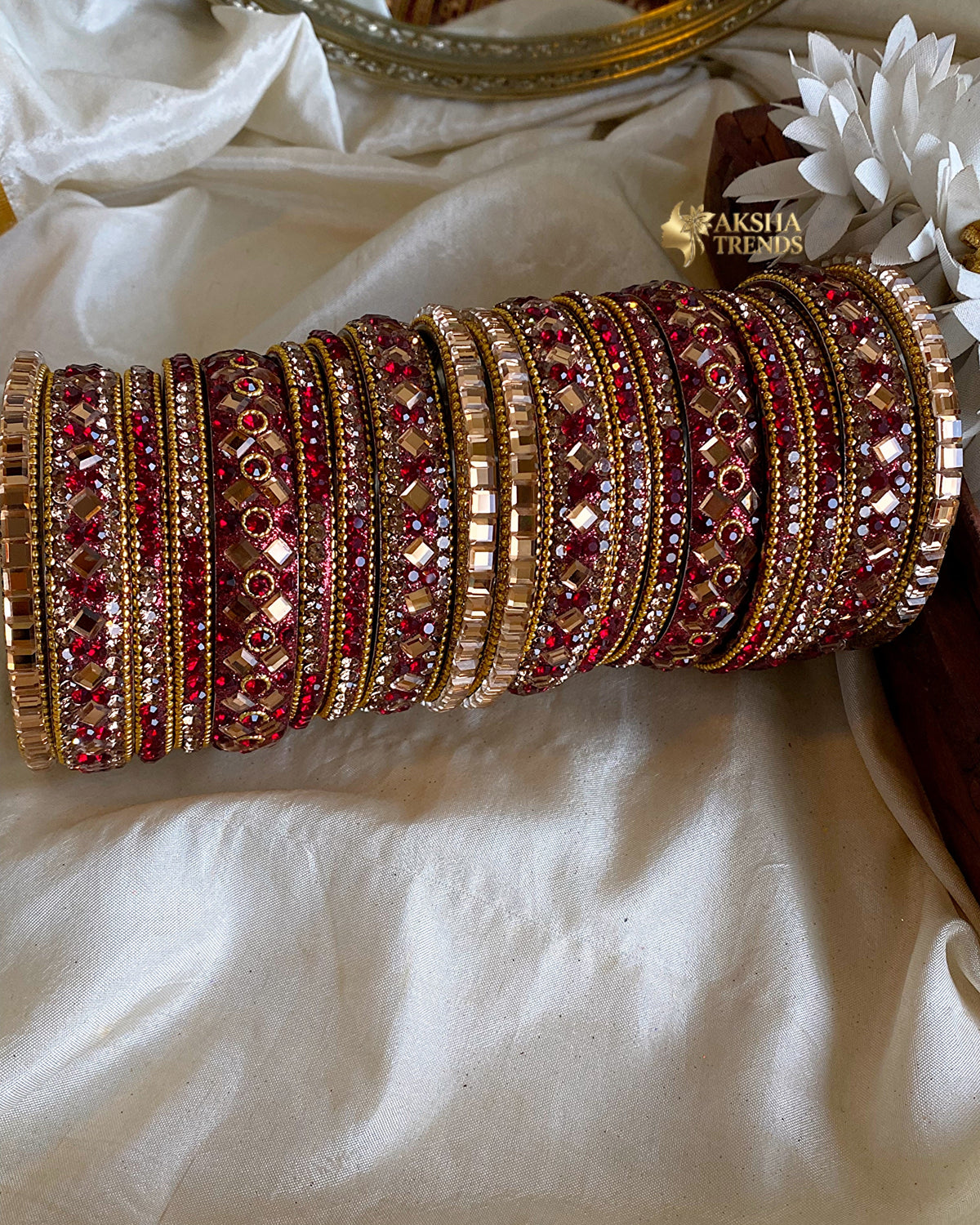 2.8 SIZE -Kundan stone Bridal Set Bangles (18pc/one colour) Aksha Trends