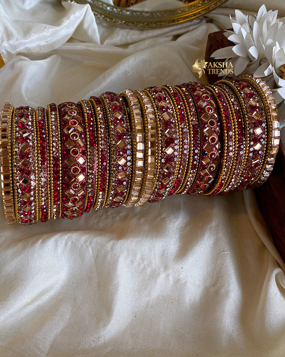 2.8 SIZE -Kundan stone Bridal Set Bangles (18pc/one colour) Aksha Trends 