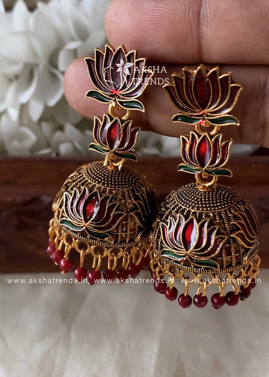 Antique Lotus Jhumka -2step Aksha Trends