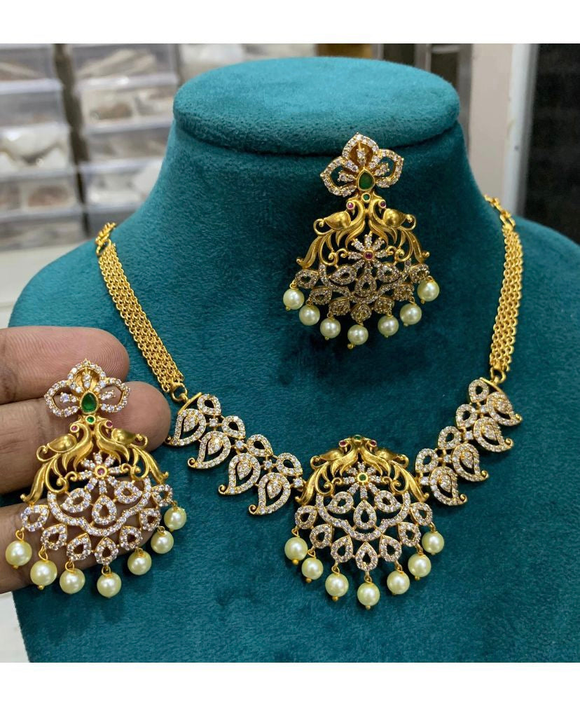 Palavi -Leafy American diamond choker Aksha Trends