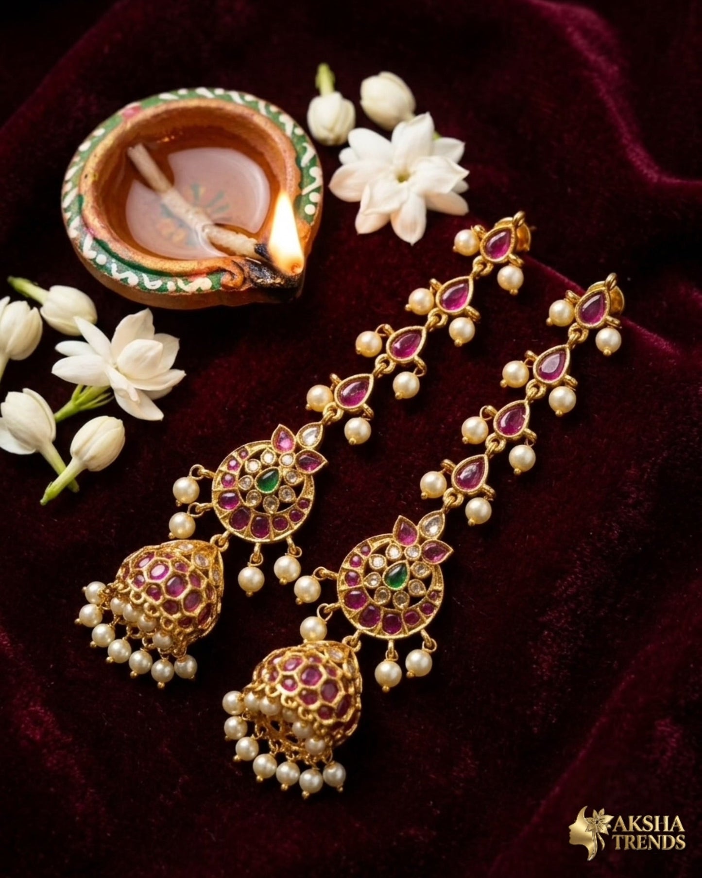 Premium kemp Jhumka with earchains Aksha Trends
