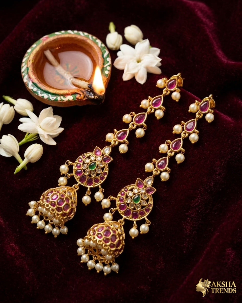 Premium kemp Jhumka with earchains Aksha Trends 