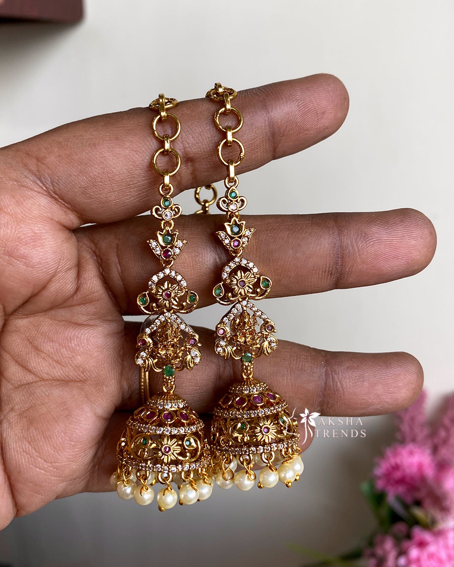 Premium Jhumka with earchains Aksha Trends