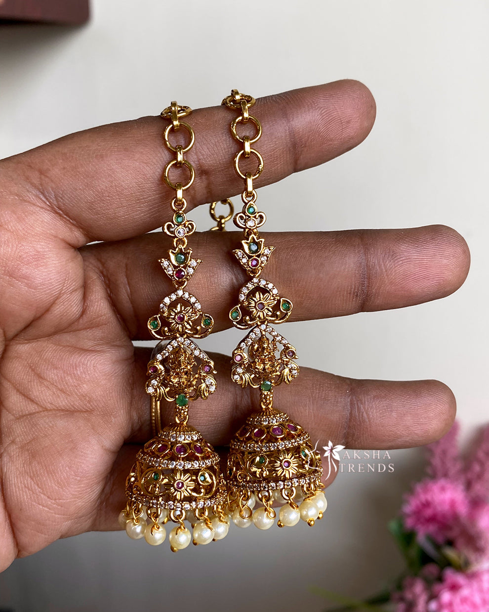 Premium Jhumka with earchains Aksha Trends 
