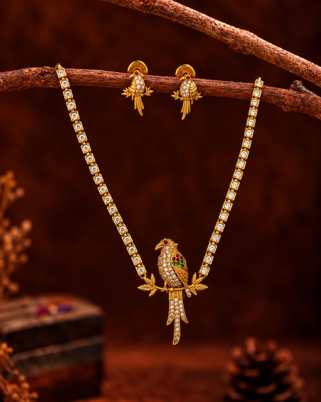 Trendy diamond parrot necklace Aksha Trends