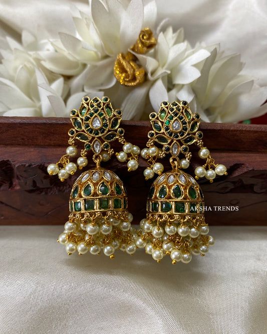 Lotus kemp jhumkas -Green Aksha Trends