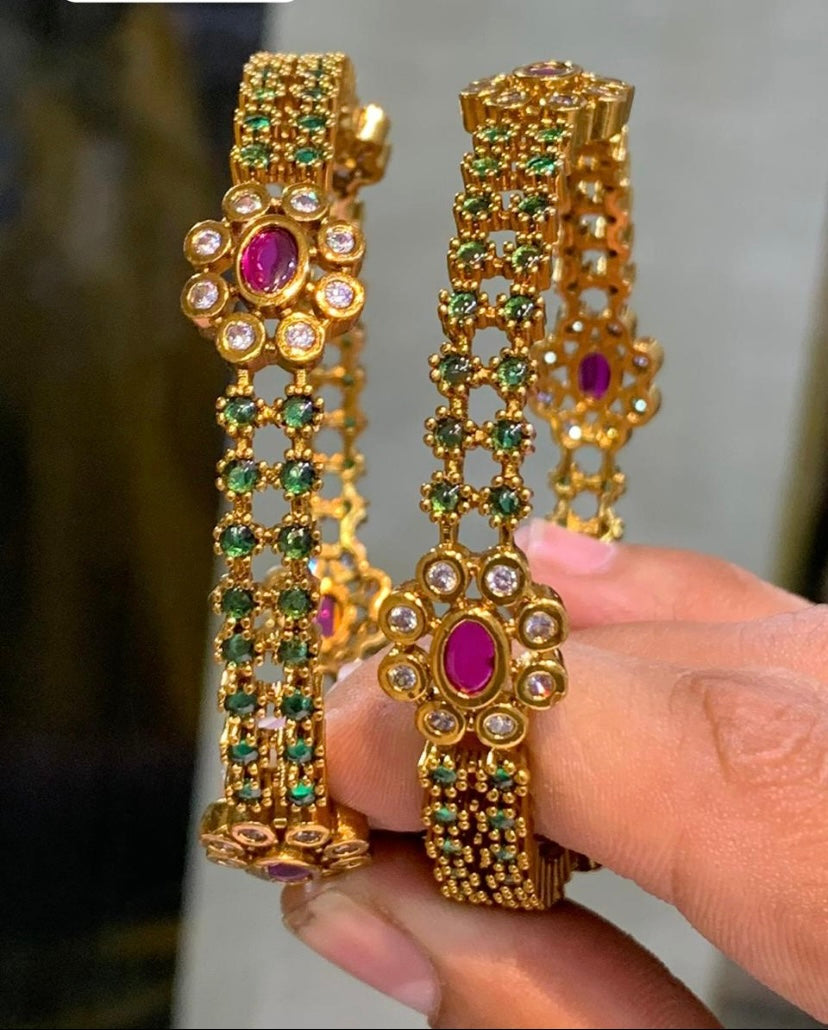 Emerald diamond Floral bangles Aksha Trends 