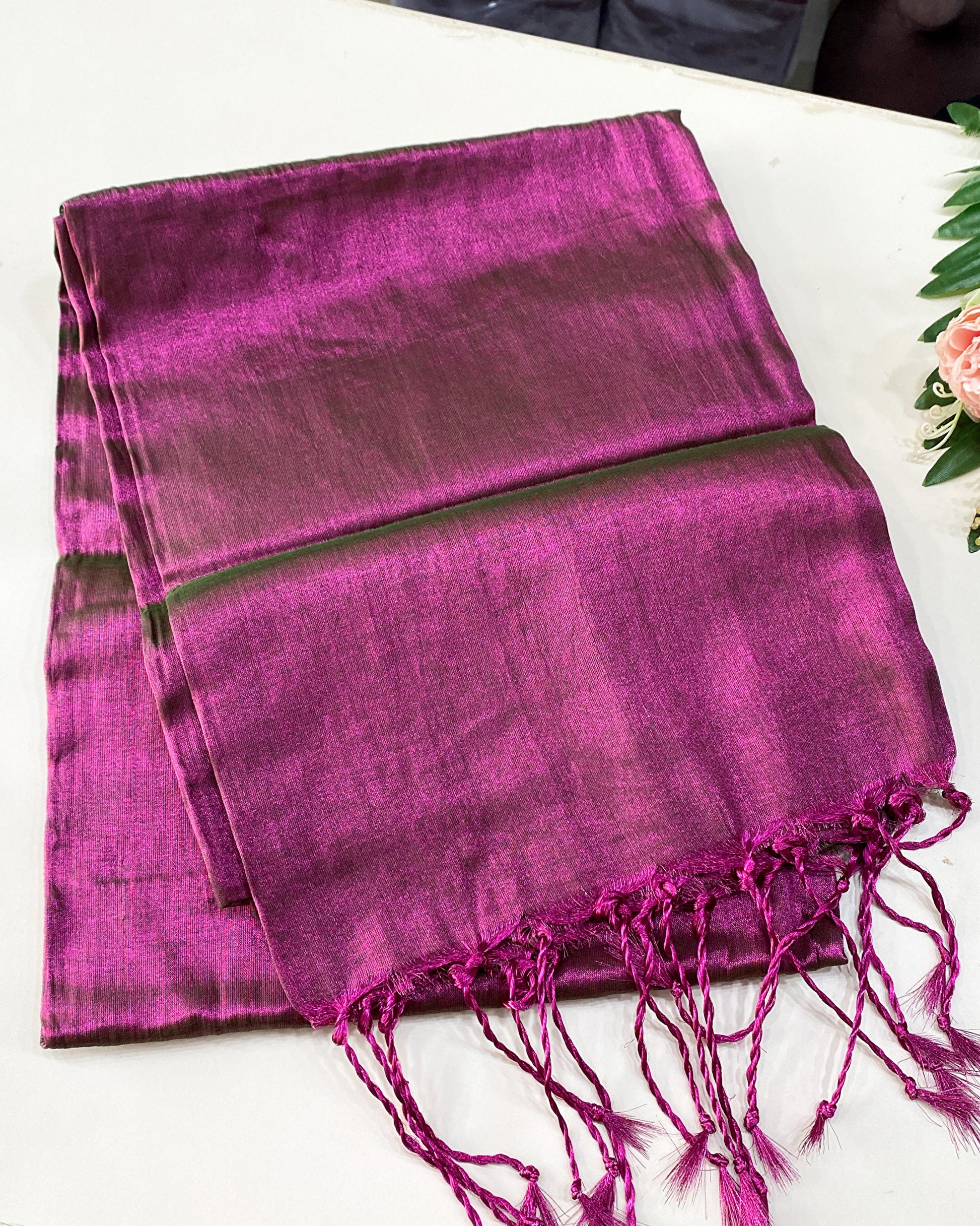 Khadi tissue plain Saree Aksha Trends