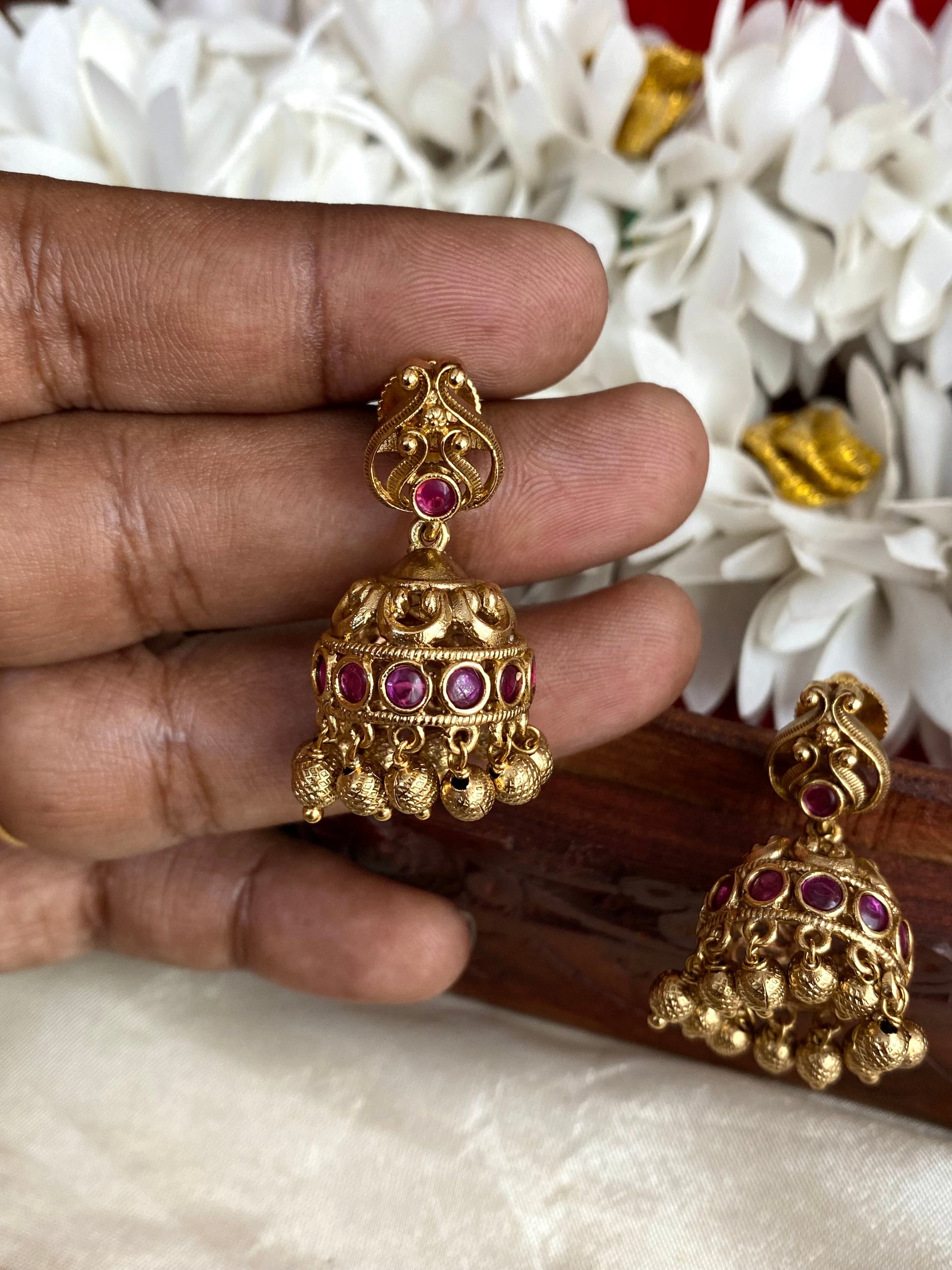 Kemp small Jhumkas -Ruby Aksha Trends