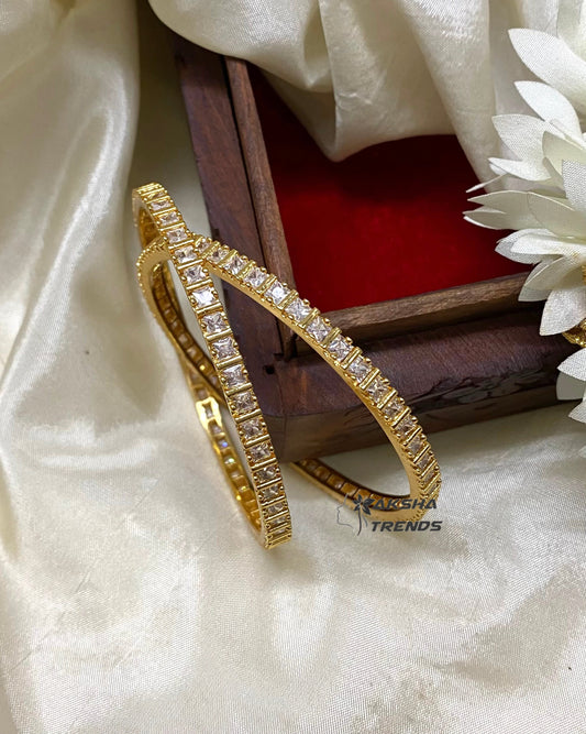 Premium block stone bangles (2pc) -White Aksha Trends