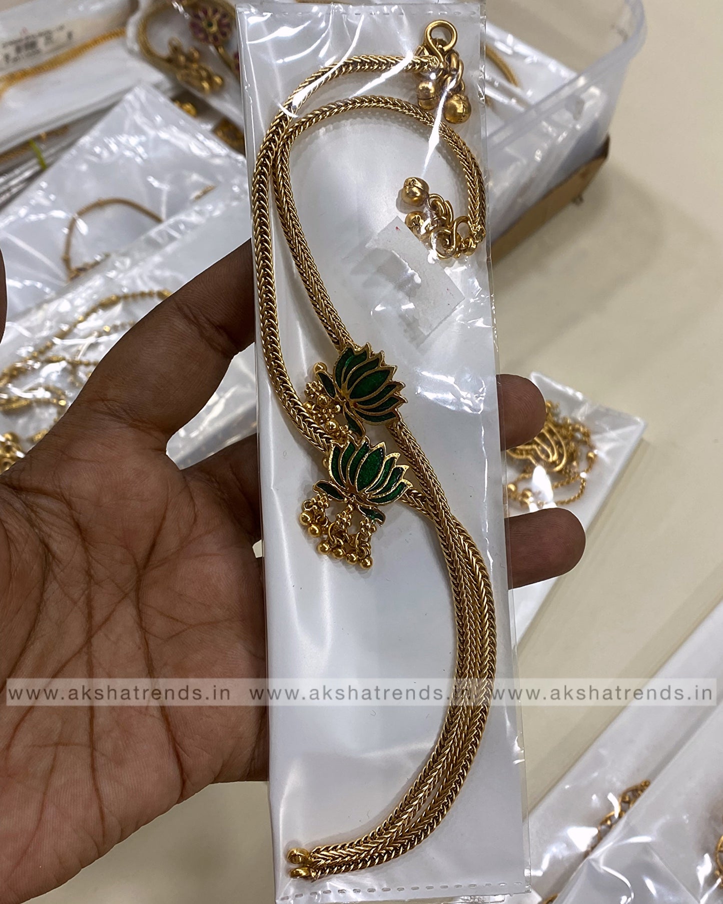 Antique lotus Anklet / kolusu -Green Aksha Trends