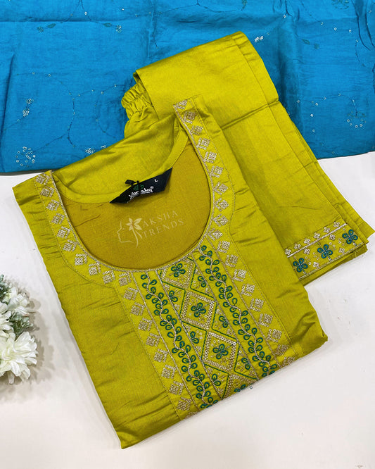 Cotton Silk Kurti Set -Yellow Aksha Trends