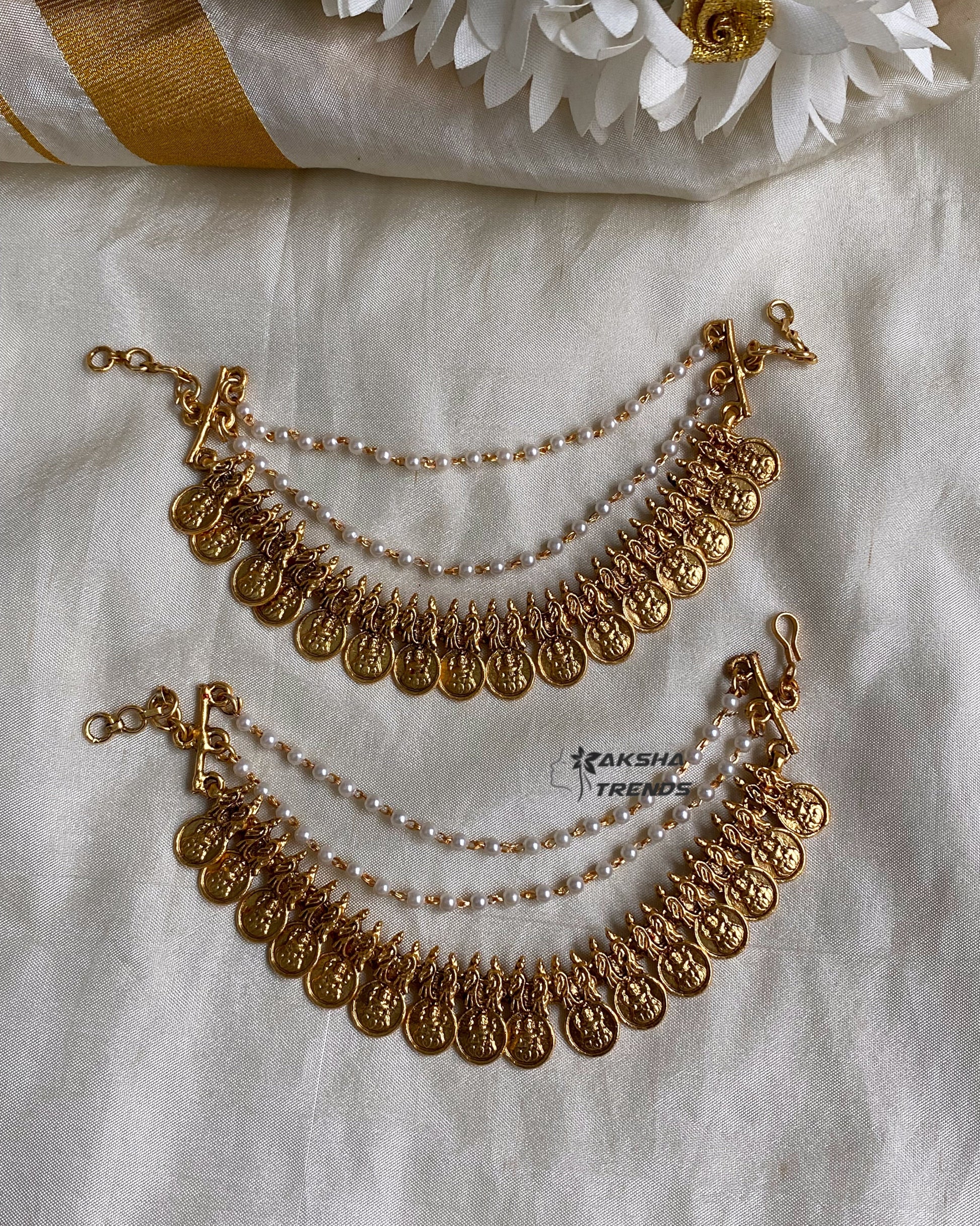 Bridal earchain maati -3 layer kasumalai gold Aksha Trends