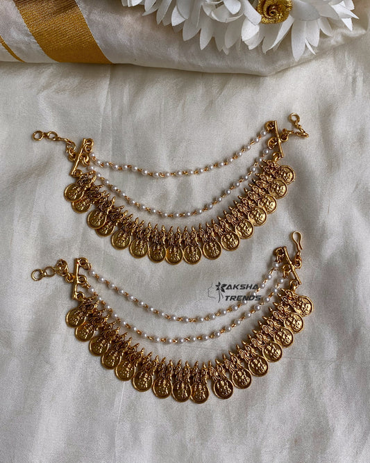 Bridal earchain maati -3 layer kasumalai gold Aksha Trends