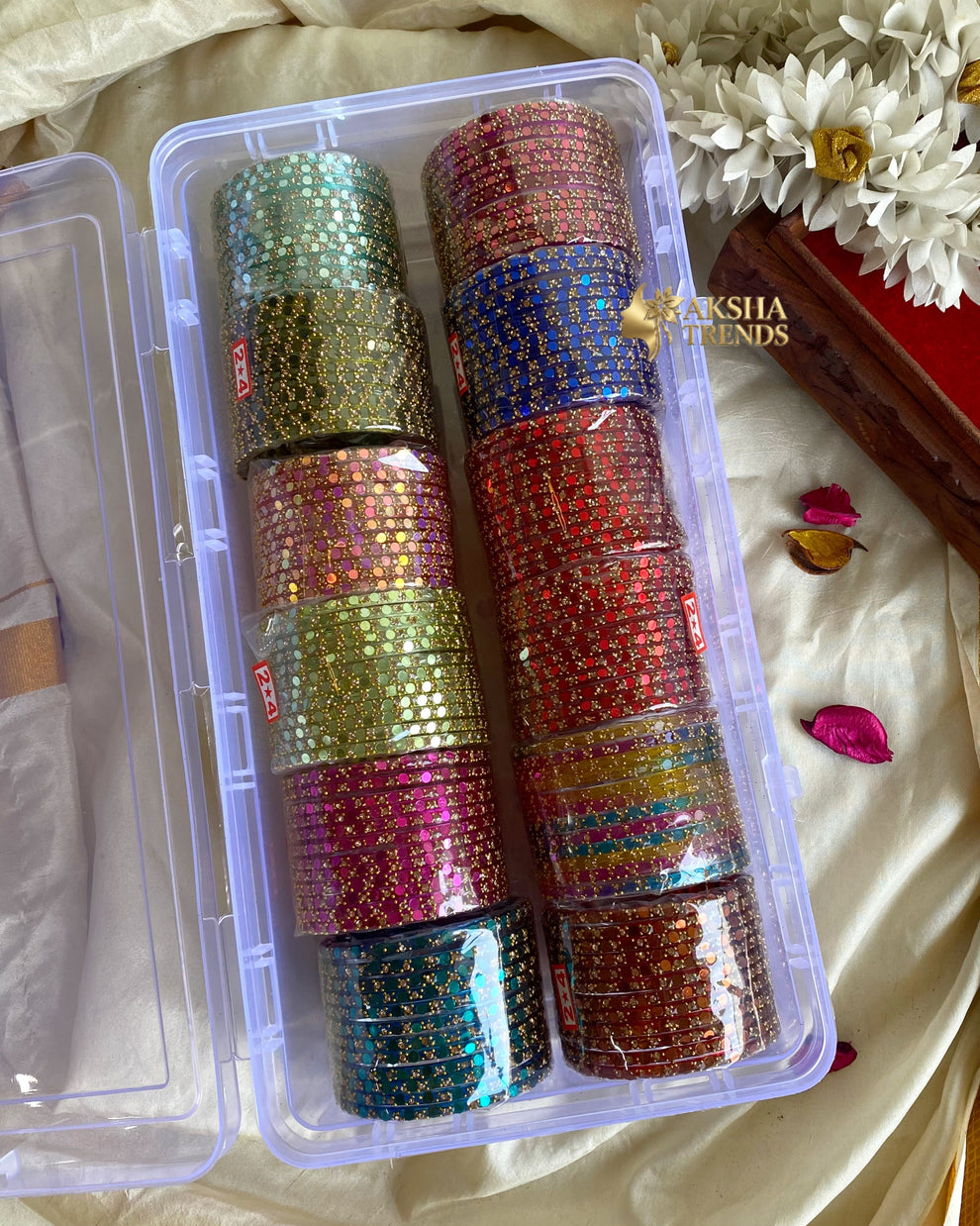 2.4 SIZE -Mirror Glass Bangles (12pc /one colour) Aksha Trends 