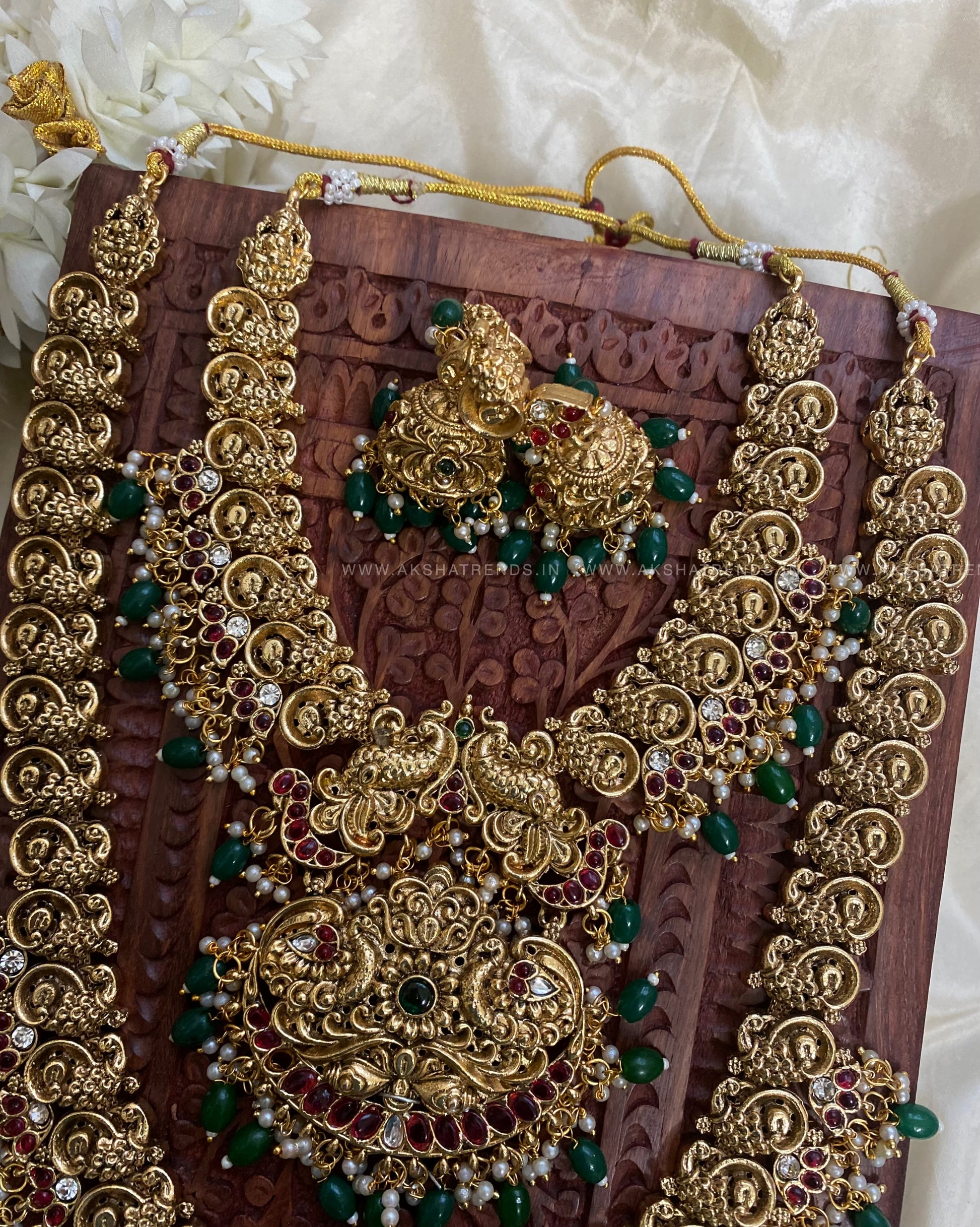 Mayura Grand bridal set -Green bead Aksha Trends