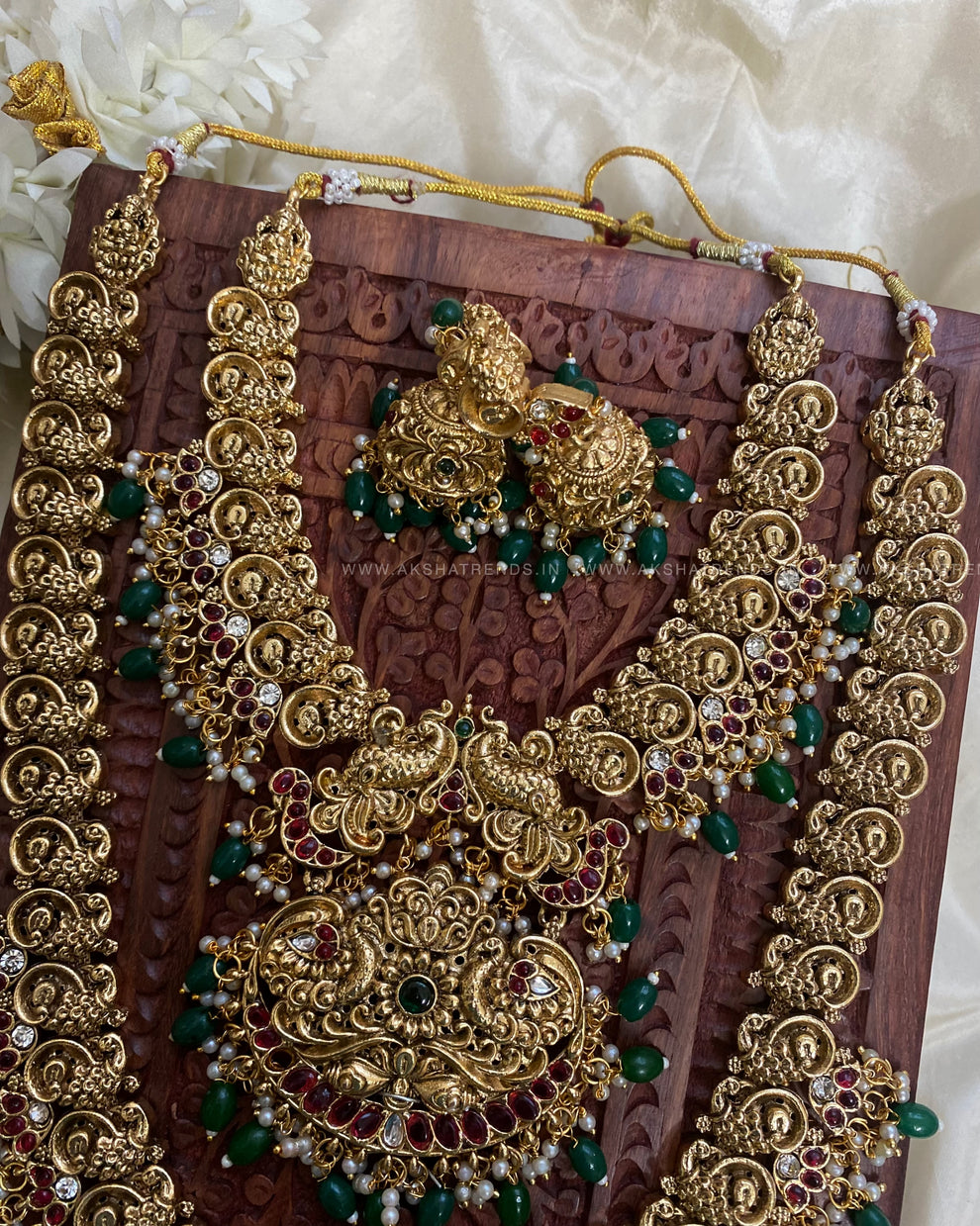 Mayura Grand bridal set -Green bead Aksha Trends 