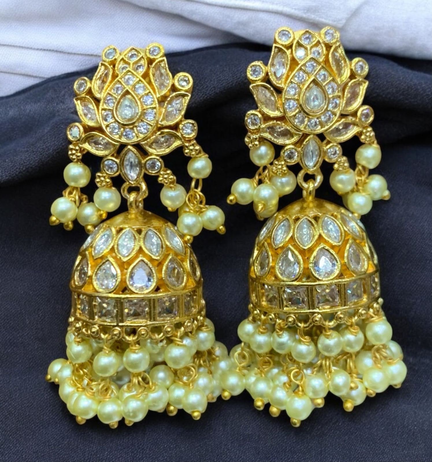 Premium kemp Jhumka -white Aksha Trends