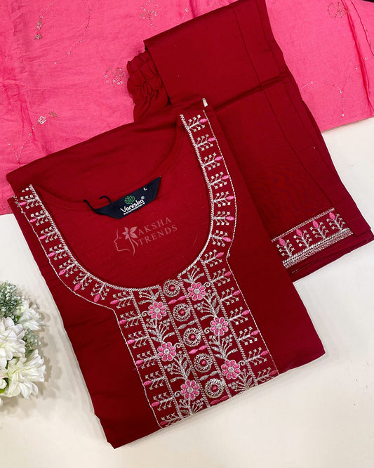 Cotton Silk Kurti Set -Red Aksha Trends