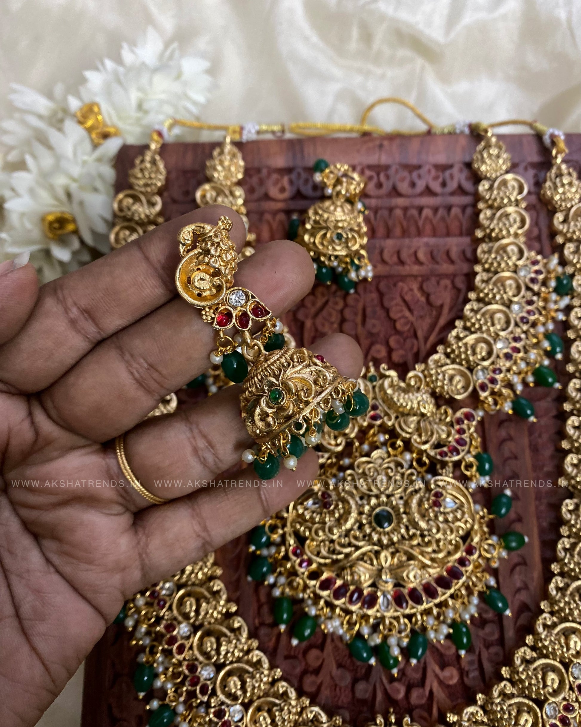 Mayura Grand bridal set -Green bead Aksha Trends