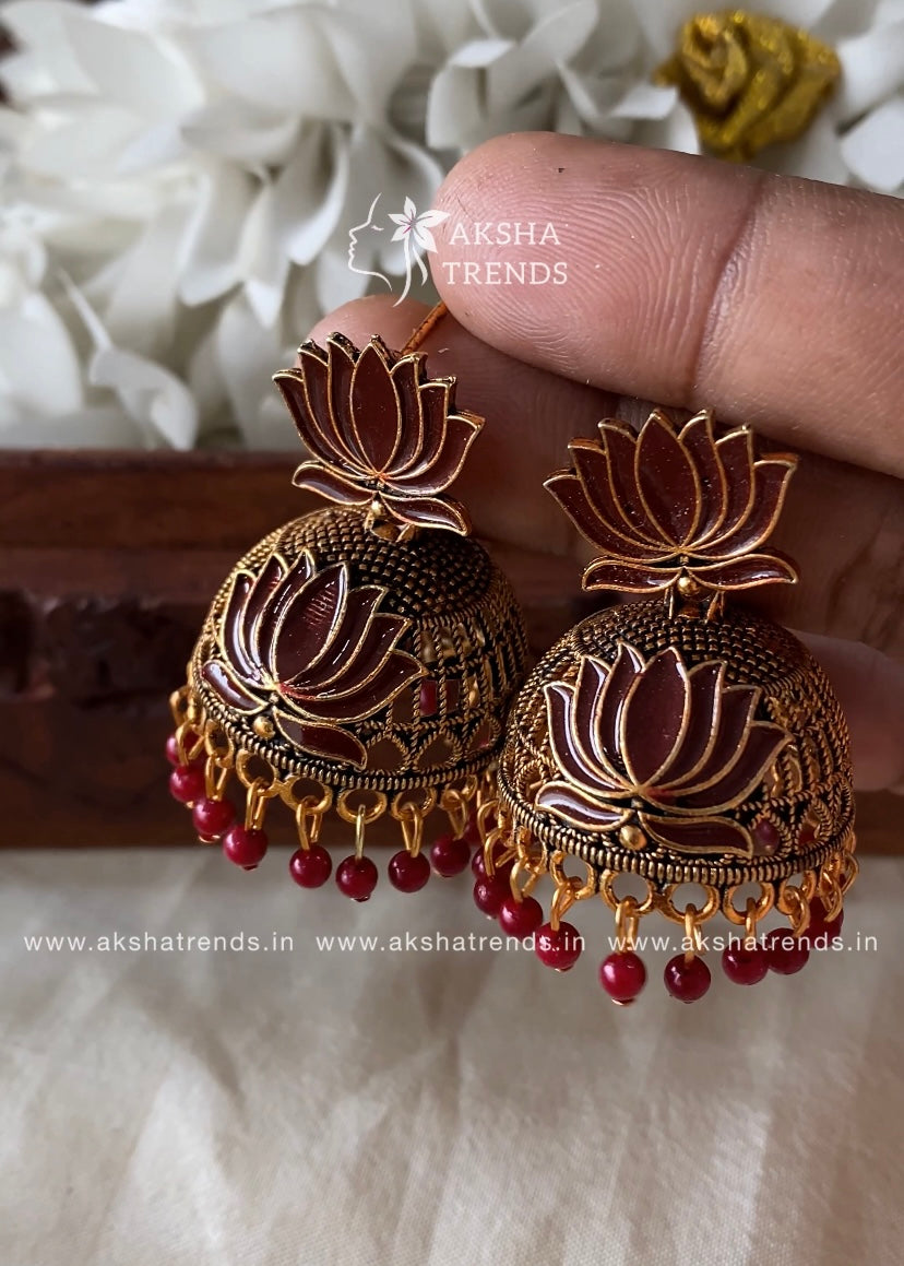 Antique Lotus Jhumka -big Aksha Trends