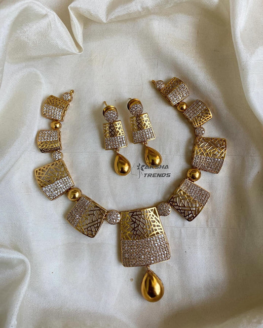 Trendy golden block necklace Aksha Trends