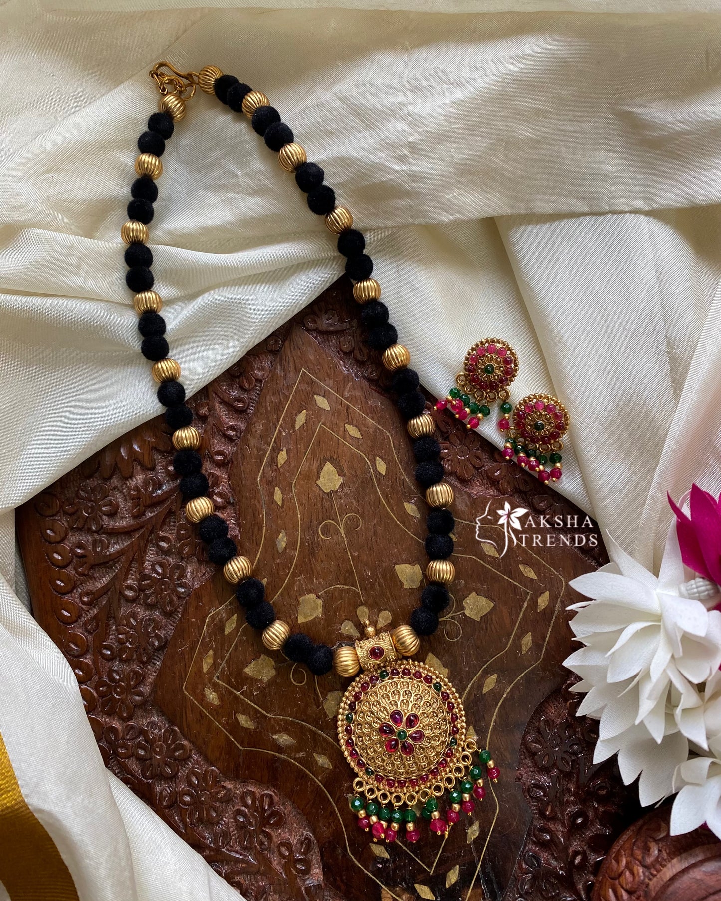 Black Velvet bead necklace Aksha Trends
