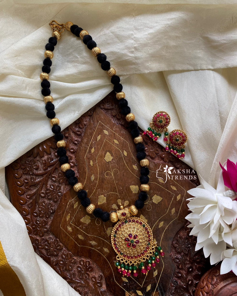 Black Velvet bead necklace Aksha Trends 