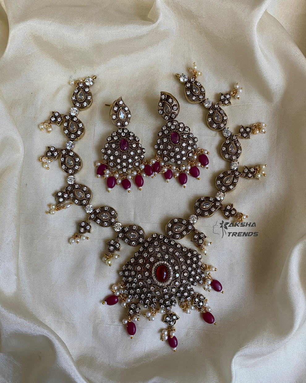 Victoria diamond Necklace -Ruby beads – Aksha Trends