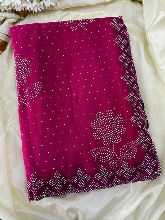 Designer rose stone work -Dark pink Aksha Trends