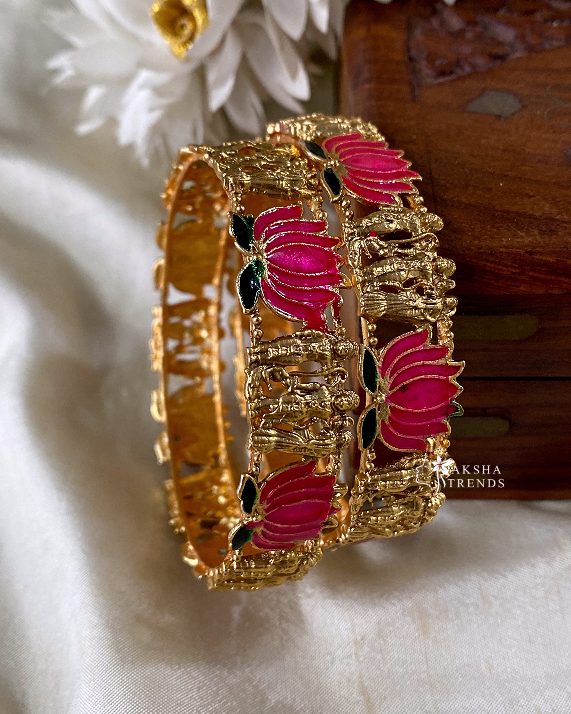 Antique lotus Ramparivar bangles (2pc) Aksha Trends