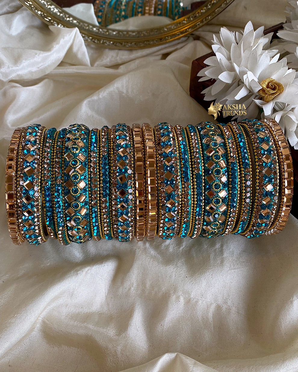 2.8 SIZE -Kundan stone Bridal Set Bangles (18pc/one colour) Aksha Trends 