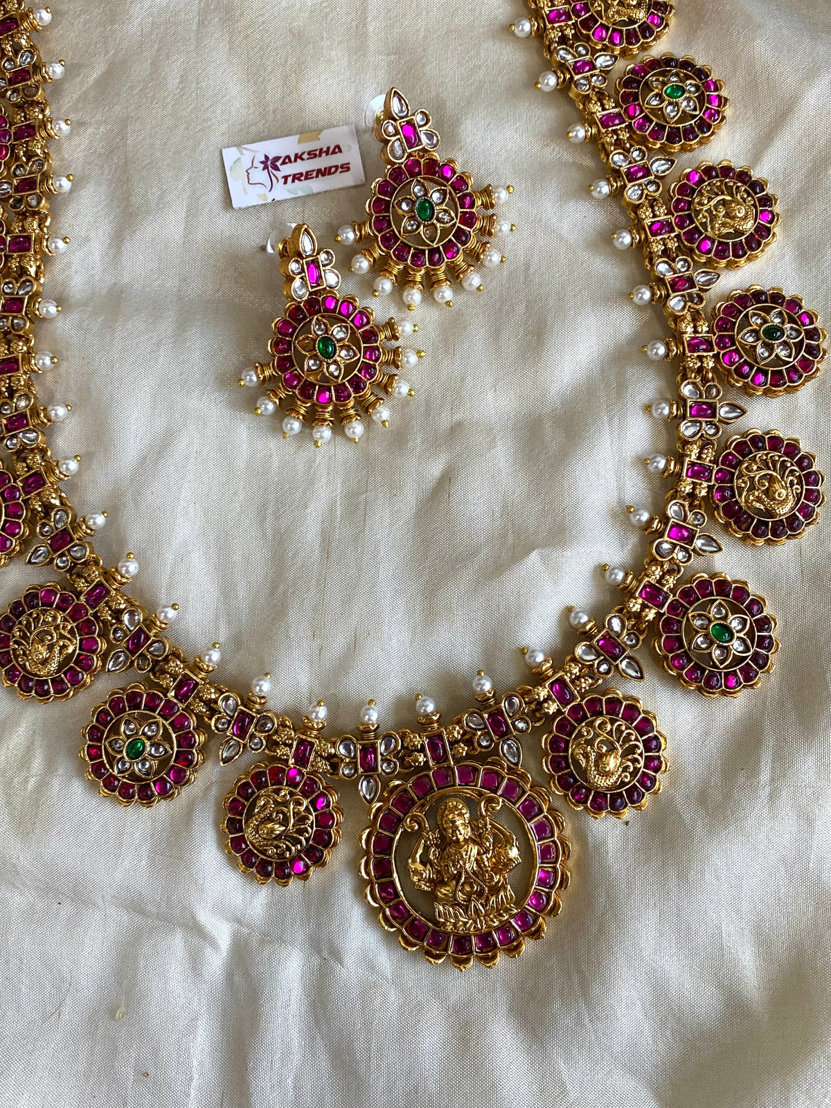 Antique floral kemp bridal haram Aksha Trends