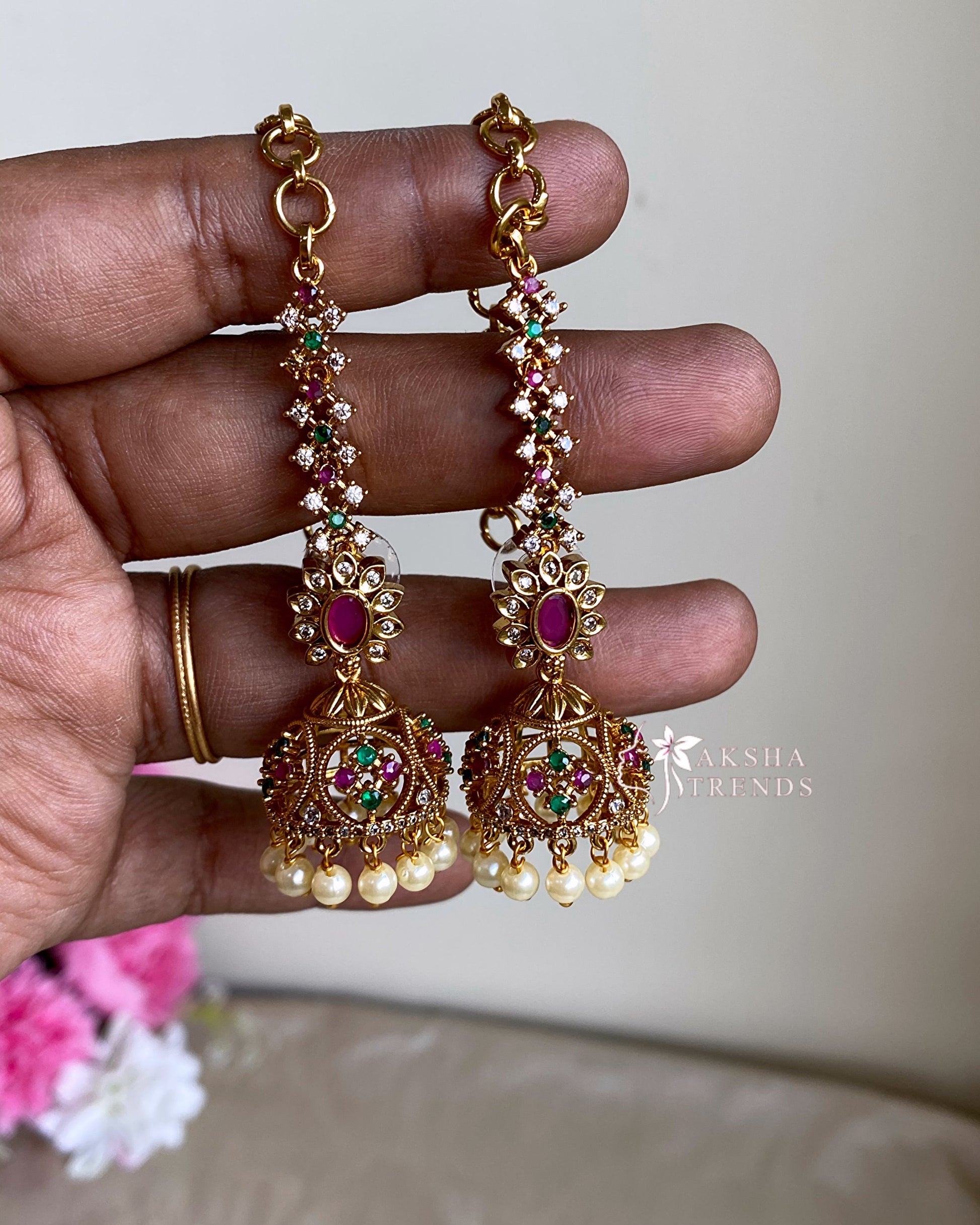 Premium Jhumka with earchains Aksha Trends