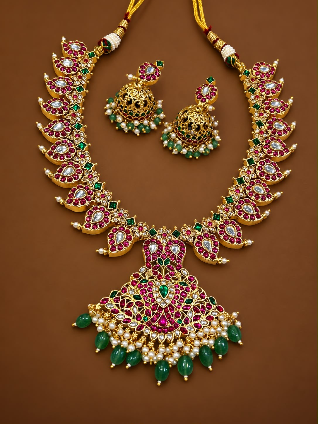 Premium jadau kemp necklace -Green Aksha Trends