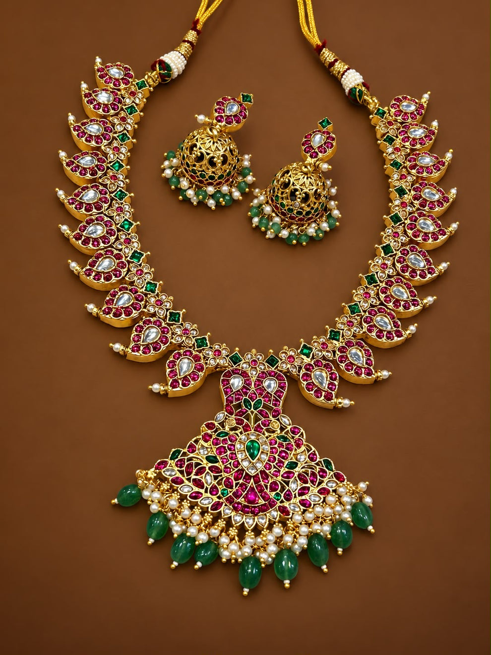 Premium jadau kemp necklace -Green Aksha Trends 