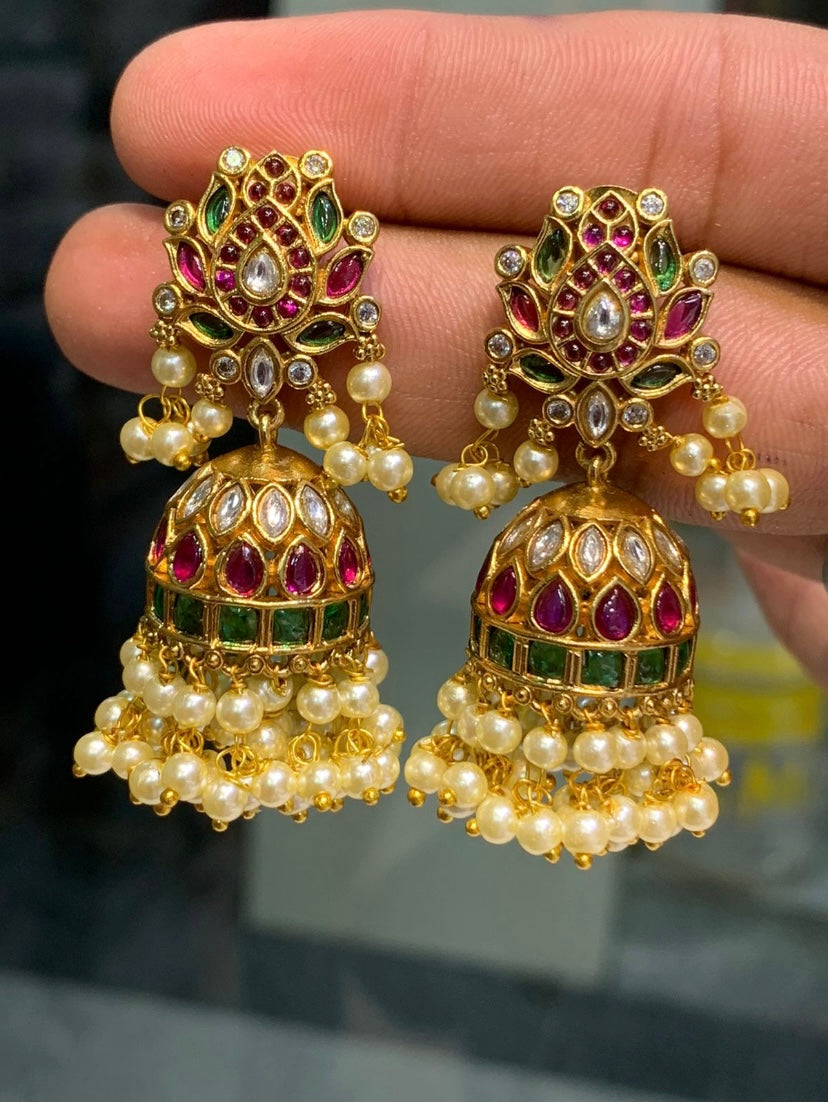 Lotus kemp jhumkas -Multi – Aksha Trends - Main Image