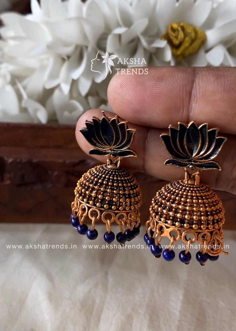 Antique Lotus Jhumka -small Aksha Trends