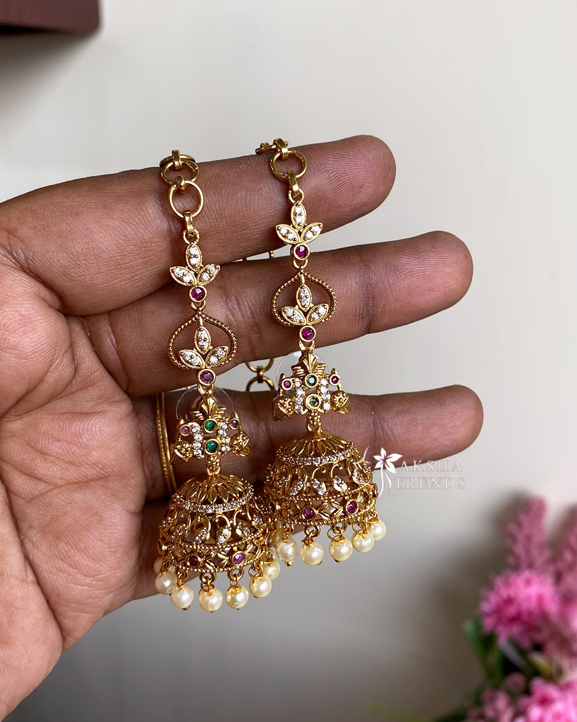 Premium Jhumka with earchains Aksha Trends