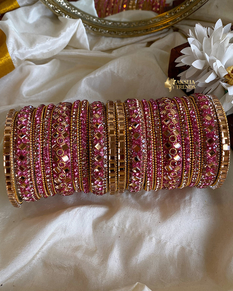 2.8 SIZE -Kundan stone Bridal Set Bangles (18pc/one colour) Aksha Trends 