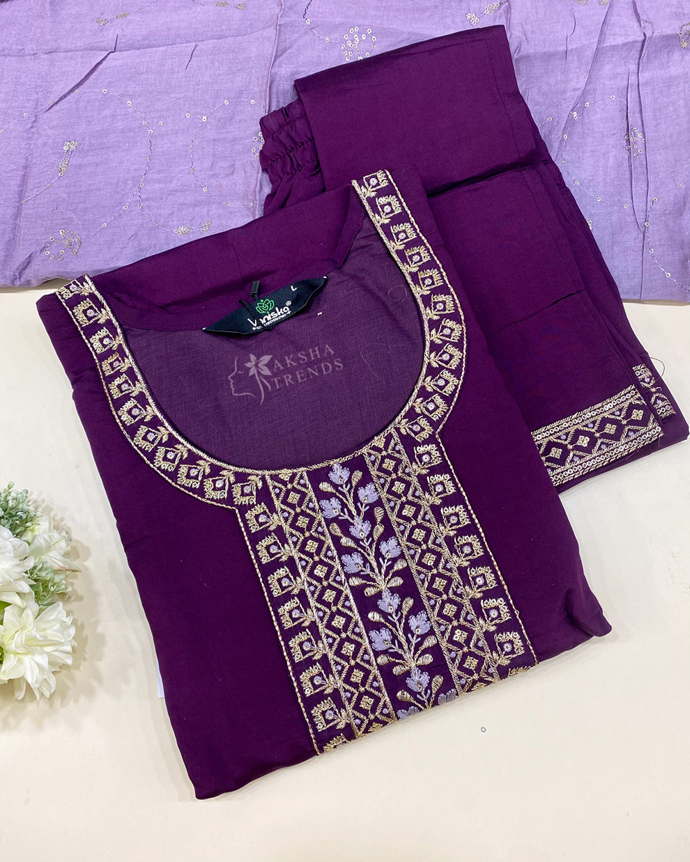 Cotton Silk Kurti Set -Purple Aksha Trends 