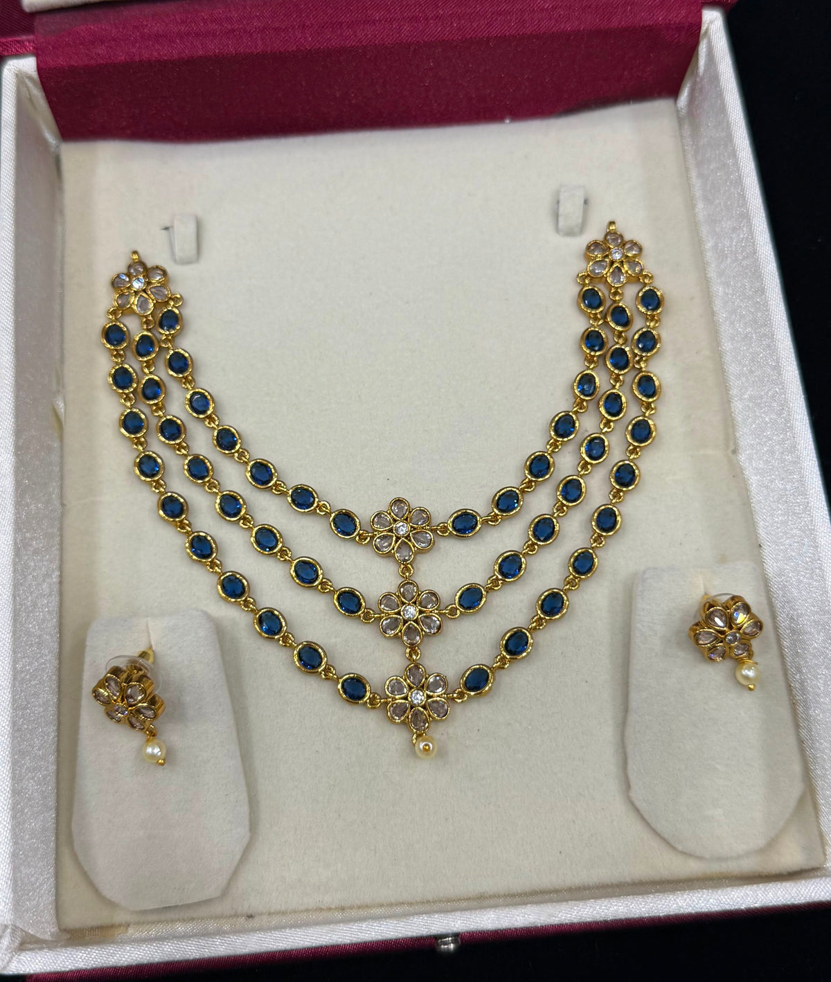 3layer kemp diamond necklace -white Aksha Trends