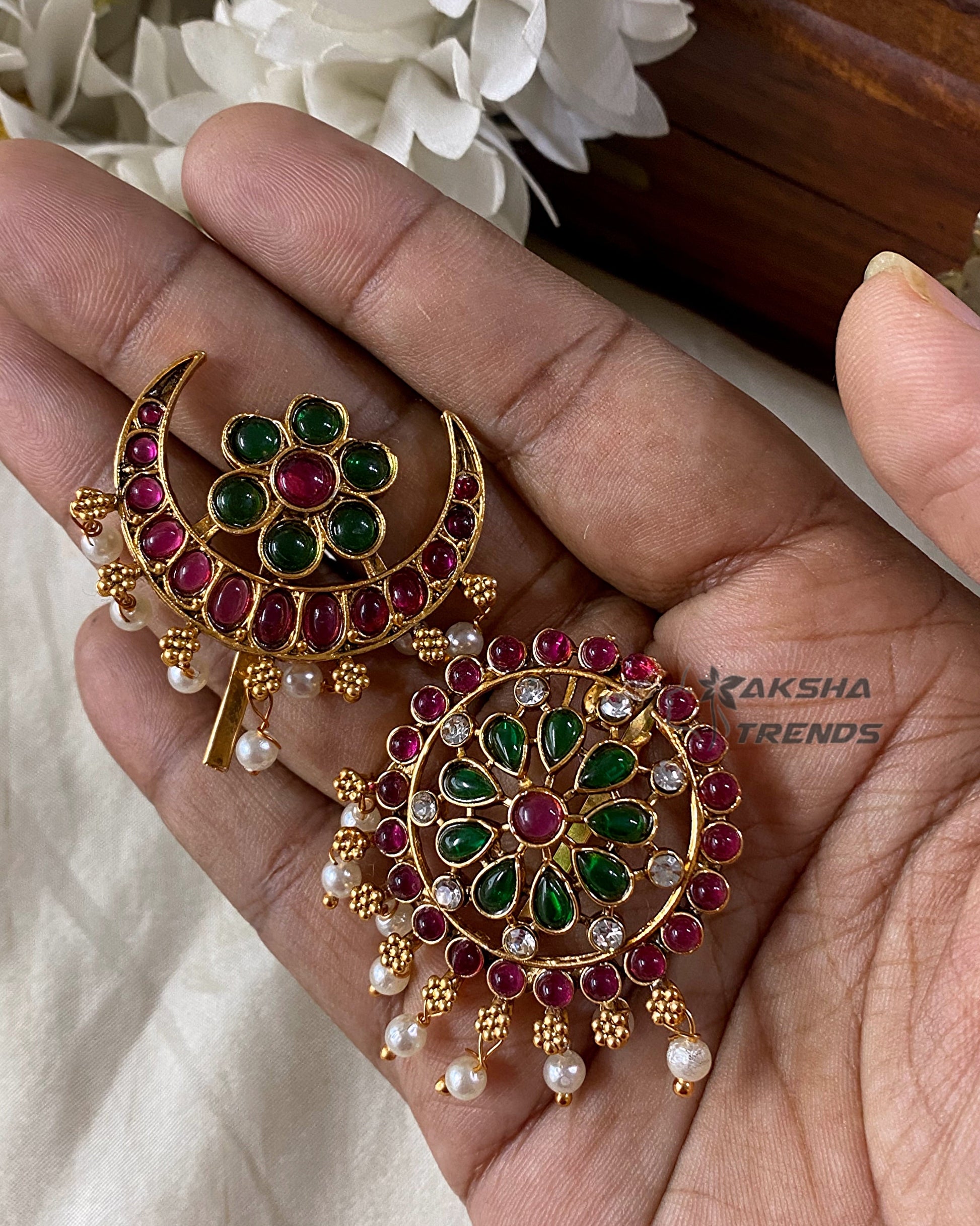 Antique kemp pearls -sun moon Aksha Trends