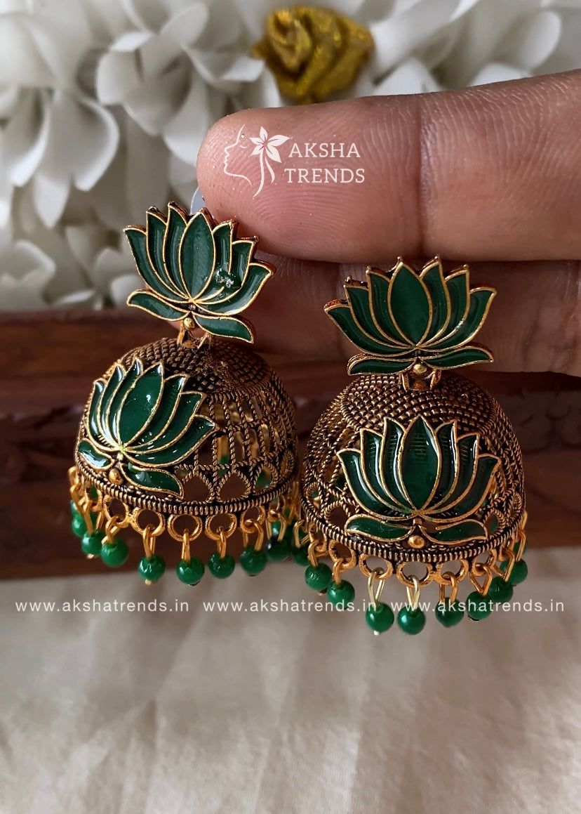 Antique Lotus Jhumka -big Aksha Trends 