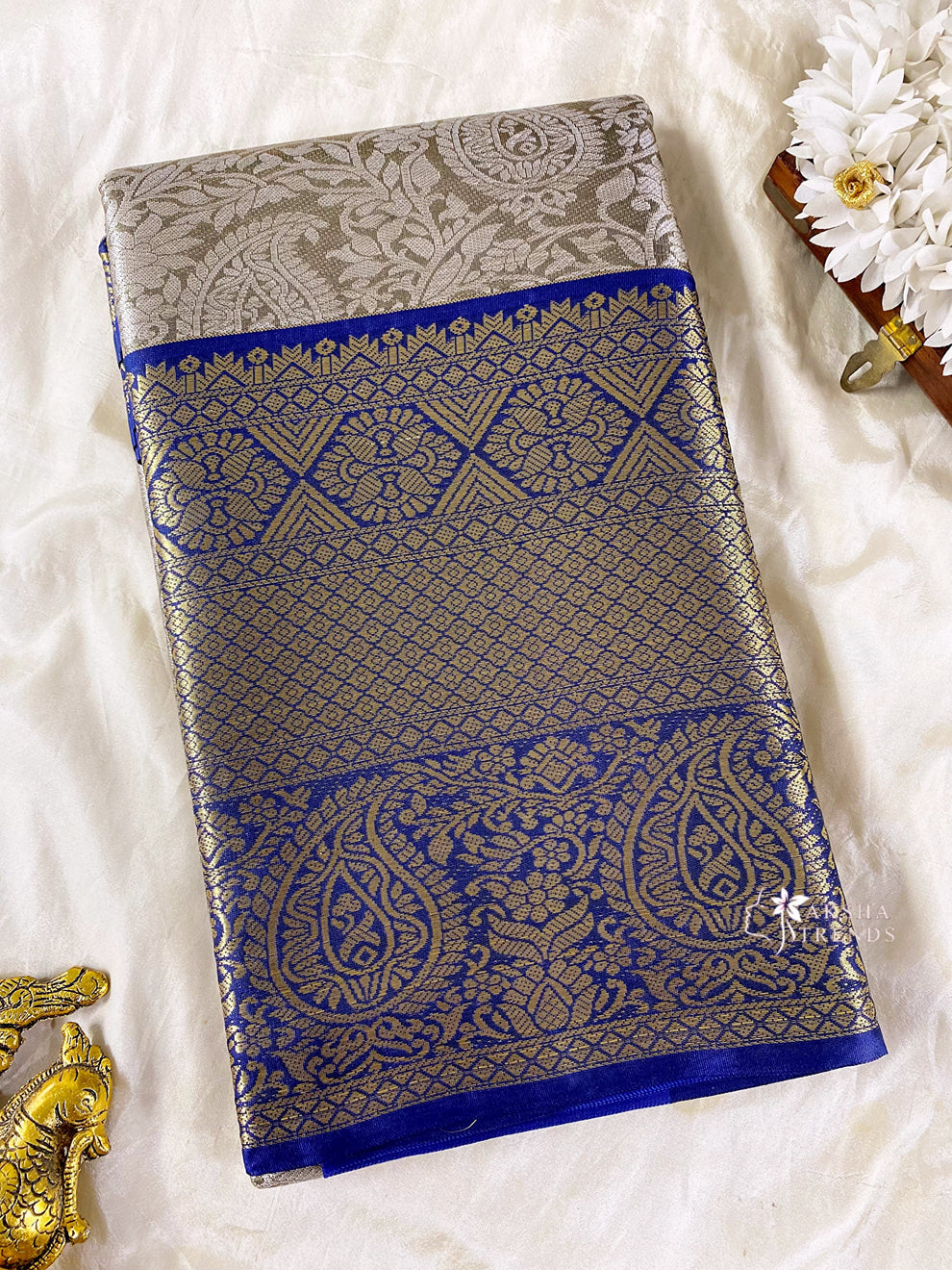 Bridal Silk Saree -Grey Aksha Trends 