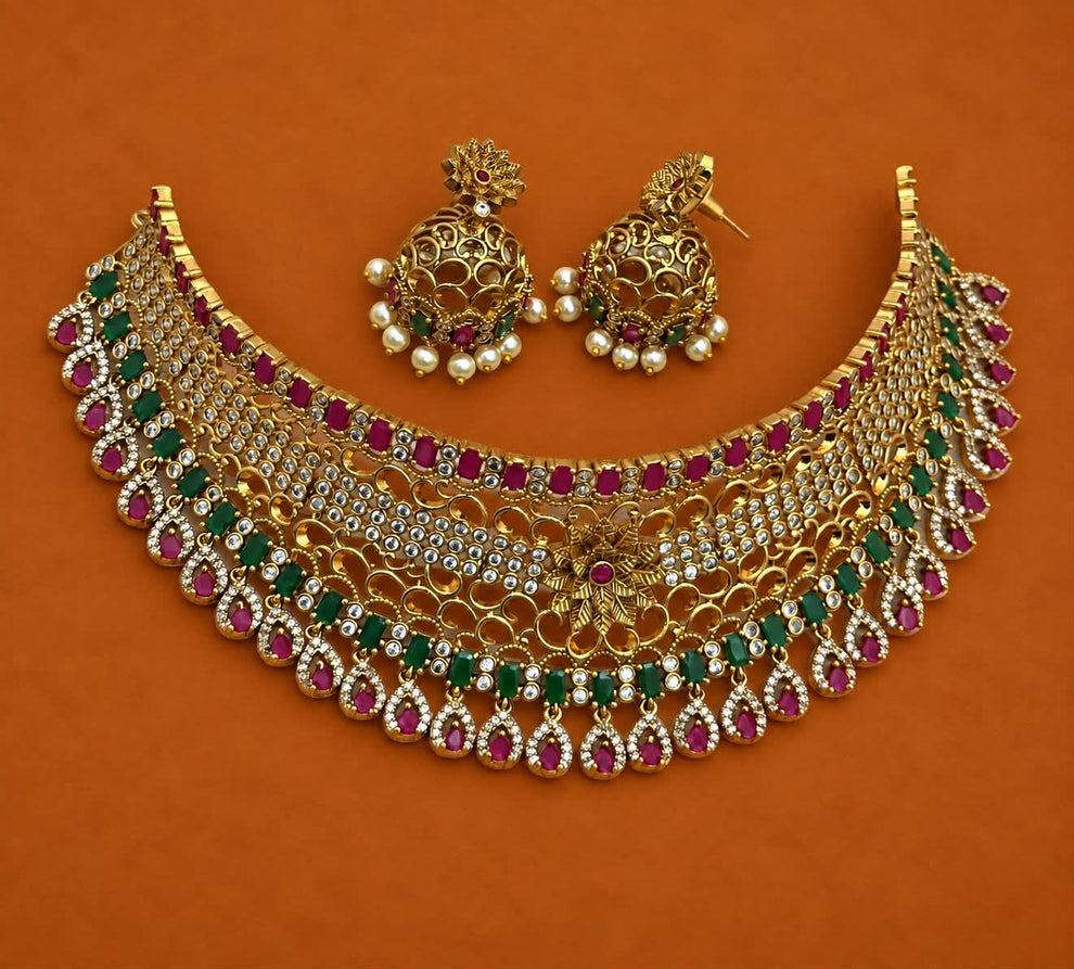 Premium diamond bridal choker Aksha Trends 