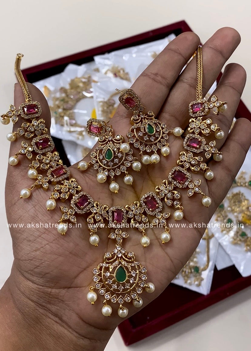 Premium floral diamond necklace Aksha Trends