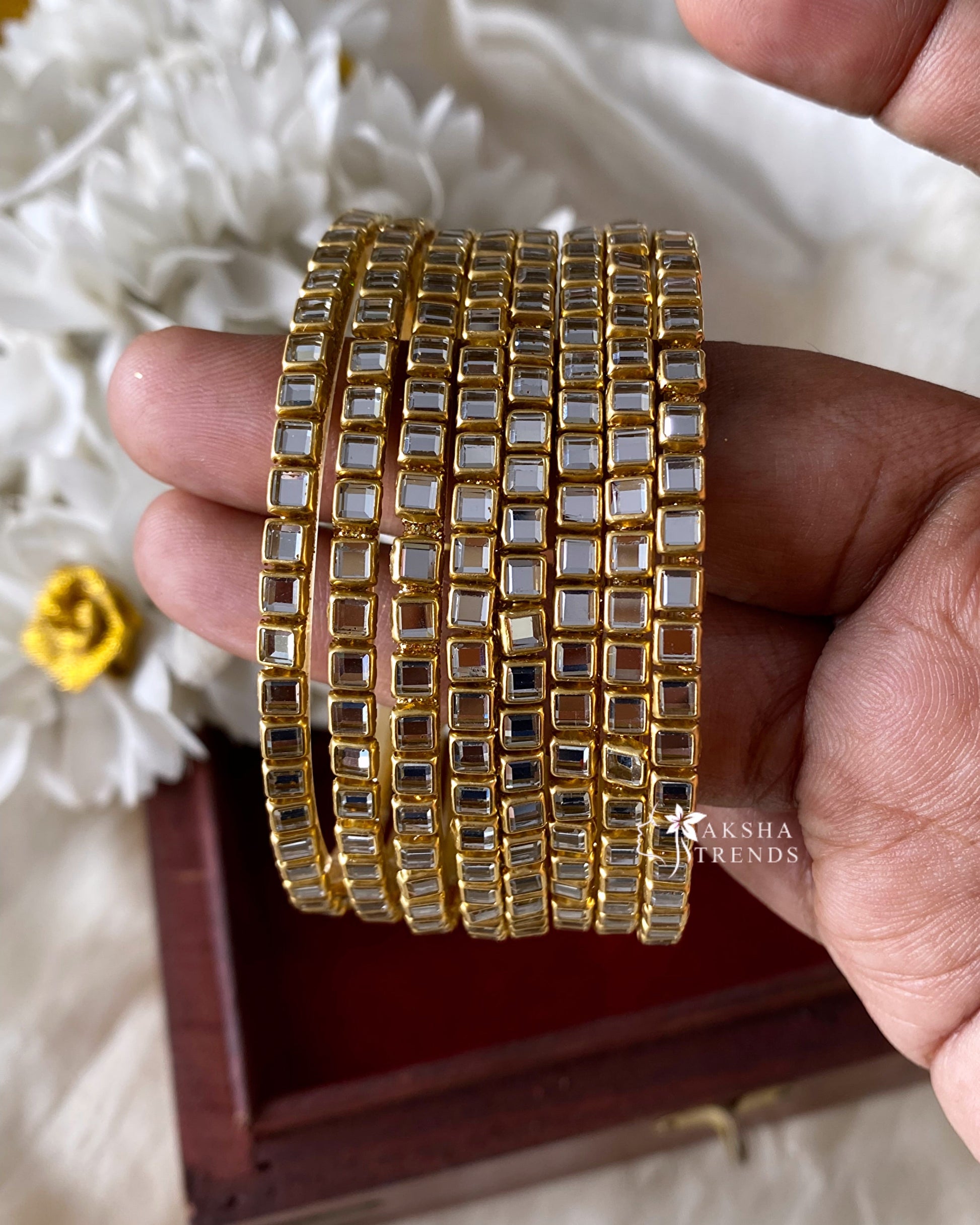 Fancy Kundan glass Bangles (8pc) Aksha Trends