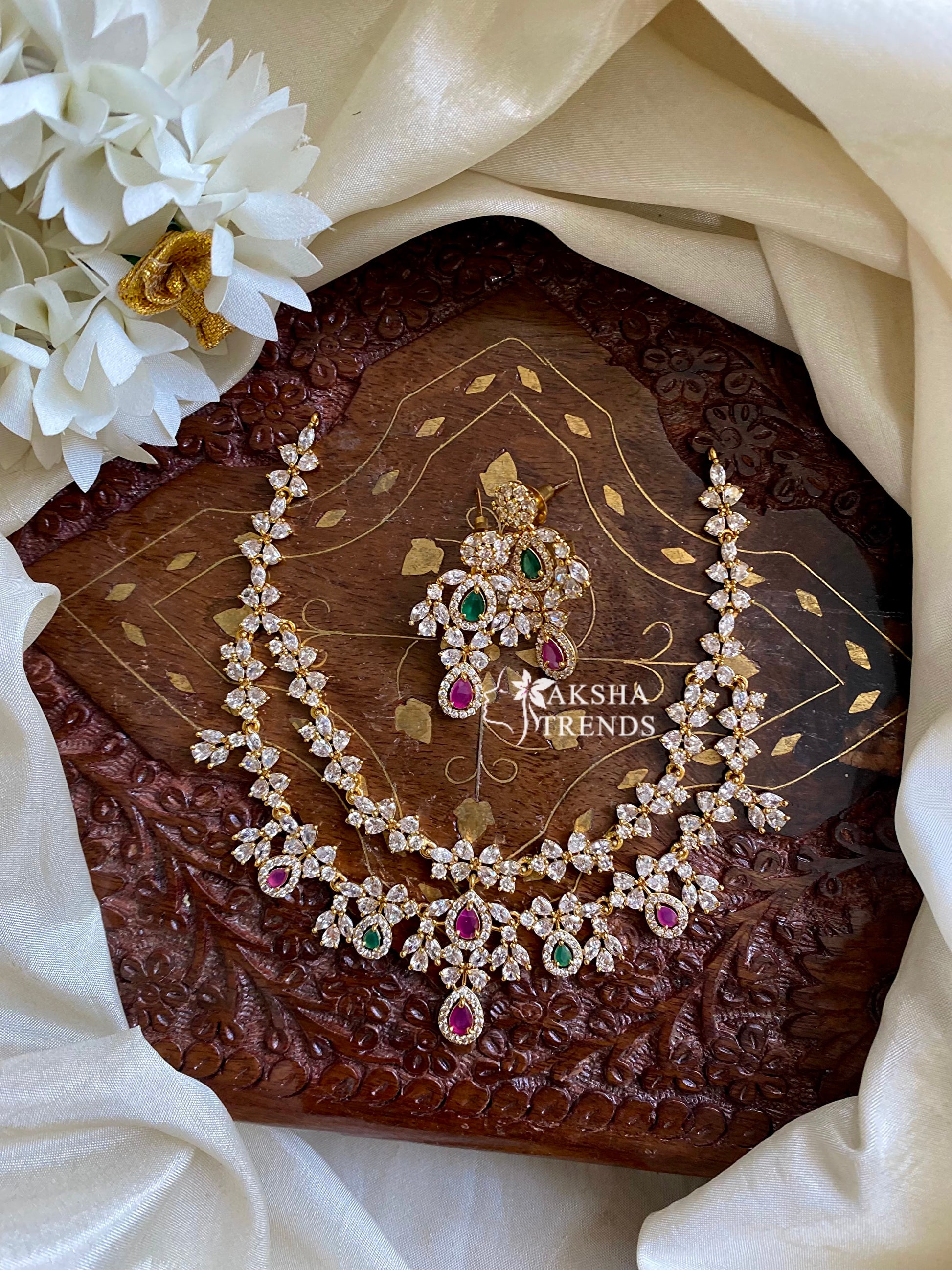 2 layer diamond Floral Necklace Aksha Trends